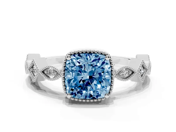 Fancy Blue Cushion Cut Milgrain Marquise Diamond Twist Band Ring Platinum