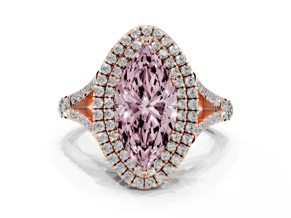 Fancy Pink Marquise Cut Diamond Pavé Split Shank Double Halo Engagement Ring Rose gold