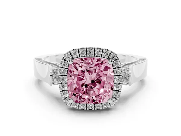 Fancy Pink Cushion Cut Halo Pave Split Shank Prong Setting Ring Platinum