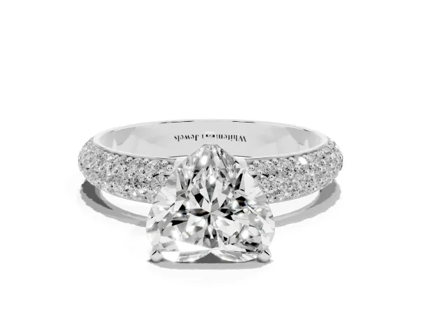 Heart Cut Diamond Solitaire Ring with Prong Setting and Pavé Band Platinum