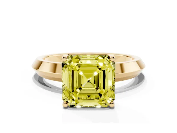 Fancy Yellow Asscher Cut Cut Solitaire Engagement Ring with Flat Band and Four-Prong Setting Yellow gold