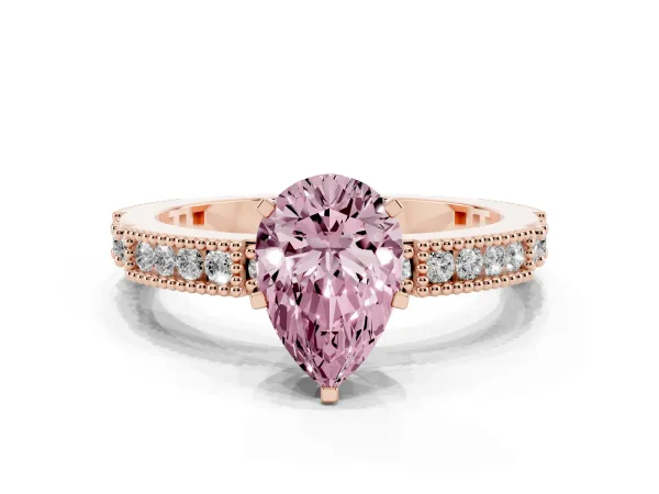 Fancy Pink Pear Cut Solitaire with Pavé Band and Four-Prong Setting Rose gold