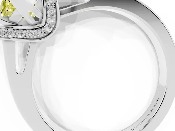 Fancy Yellow Marquise Cut Solitaire Diamond Ring with Pave Band and Six-Prong Setting White gold