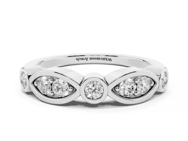 Bezel Set Round Diamond Marquise Band Platinum