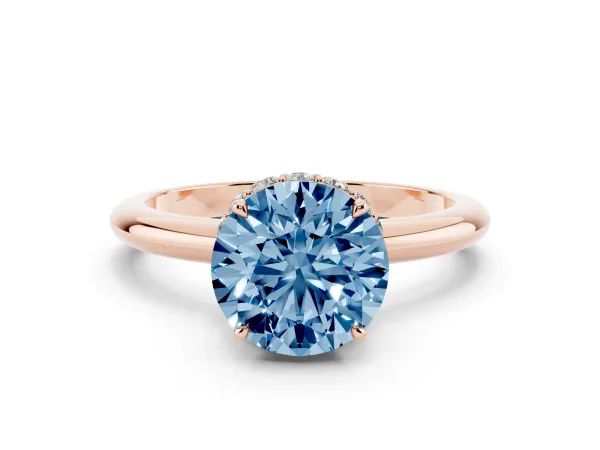 Fancy Blue Round Cut Brilliant Solitaire Engagement Ring with Six-Prong Setting and Classic Band Rose gold