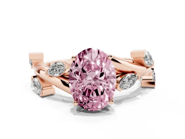 Fancy Pink Oval Cut Solitaire Twisted Band Marquise Accent Prong Setting Ring Rose gold