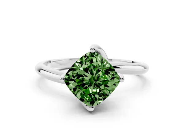 Fancy Green Cushion Cut Diamond Solitaire Engagement Ring with Four-Prong Setting and Classic Band White gold