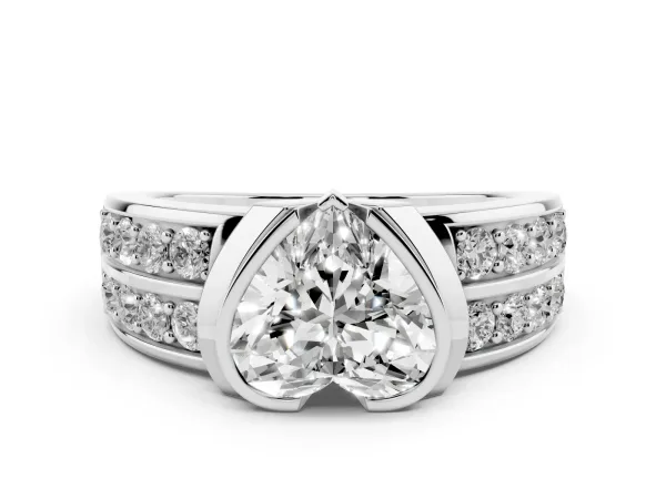 Heart Cut Brilliant Diamond Channel Set Wide Band Ring with Bezel Setting White gold