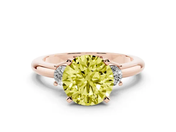 Fancy Yellow Three-Stone Round Cut Cut Diamond Solitaire with Prong Setting and Classic Band Rose gold