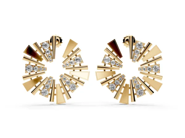 Round Diamond Fanburst Stud Earrings Yellow gold