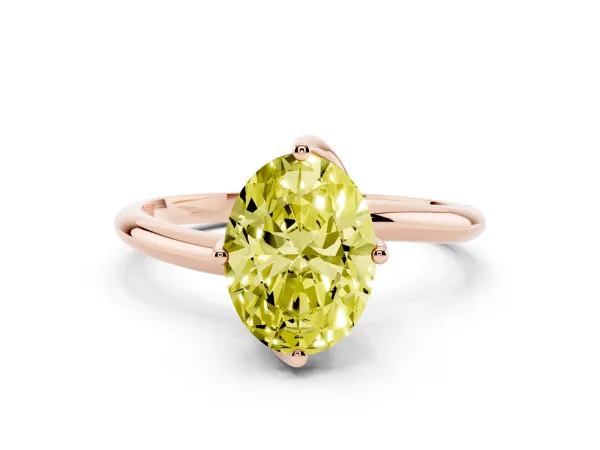 Fancy Yellow Oval Cut Diamond Solitaire Engagement Ring with Four-Prong Setting and Classic Band Rose gold