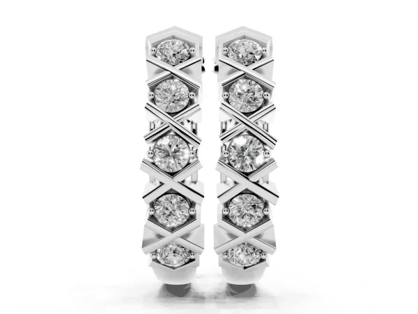 Round Diamond Criss-Cross Prong Hoop Earrings White gold