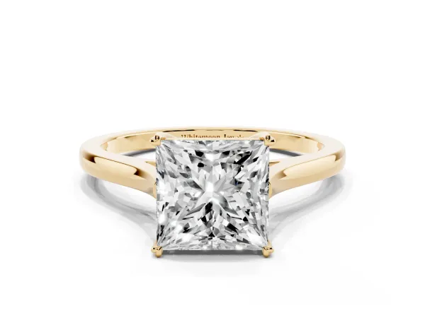 Princess Cut Solitaire Heart Prong Engagement Ring with Tapered Band Yellow gold