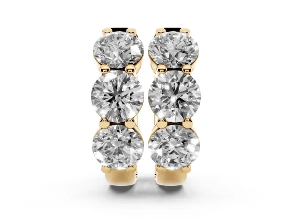 Triple Round Diamond Huggie Earrings with Prong Setting Yellow gold