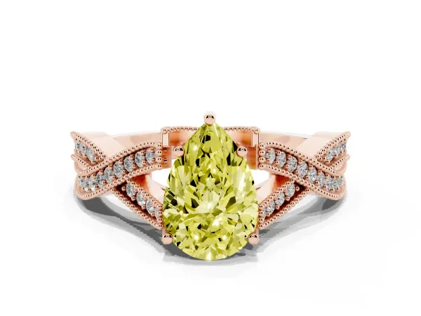 Fancy Yellow Pear Cut Cut Diamond Twisted Band with Milgrain Pave Setting and Four-Prong Setting Rose gold