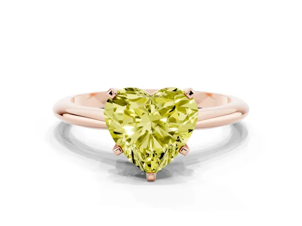 Fancy Yellow Heart Cut Cut Solitaire Ring with Four-Prong Setting on a Classic Band Rose gold