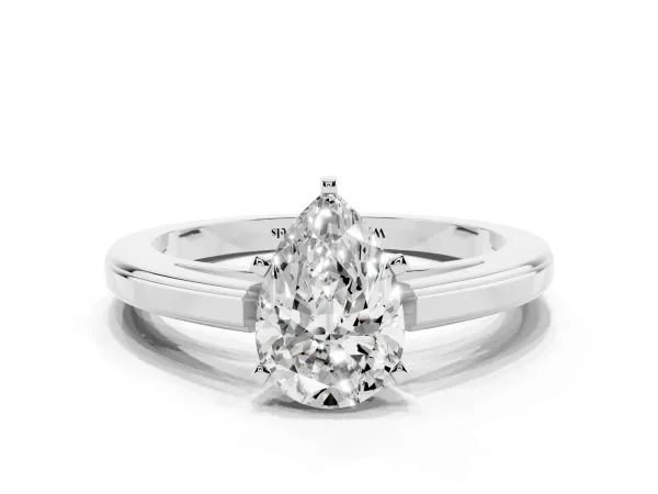 Pear Cut Solitaire Diamond Ring with Four-Prong Setting and Classic Band White gold