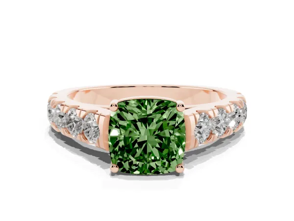 Fancy Green Cushion Cut Cut Diamond Solitaire Ring with Micro Pave Band and Prong Setting Rose gold