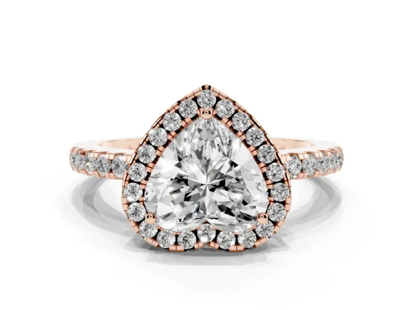Heart Cut Halo Diamond Engagement Ring with Pavé Band and Four-Prong Setting Rose gold