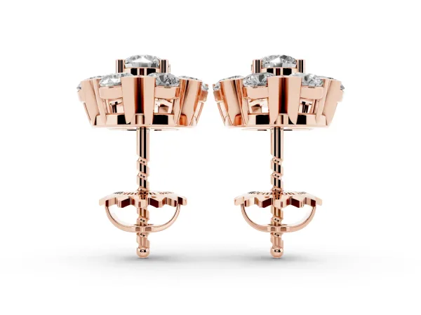 Round Cluster Diamond Stud Earrings with Prong Setting Rose gold