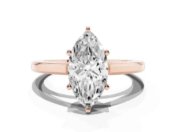 Marquise Cut Solitaire Diamond Ring with Four-Prong Setting and Classic Band Rose gold