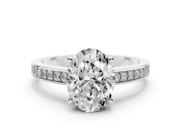 Oval Cut Solitaire Pavé Band Prong Setting Ring White gold