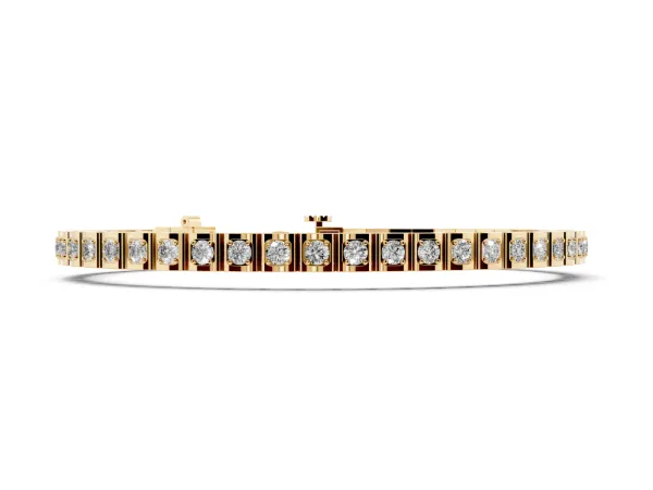 Square Channel Set Round Diamond Tennis Bracelet Yellow gold