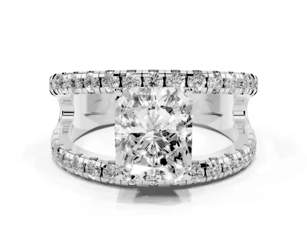 Radiant Cut Solitaire Split Shank Pave Diamond Ring White gold