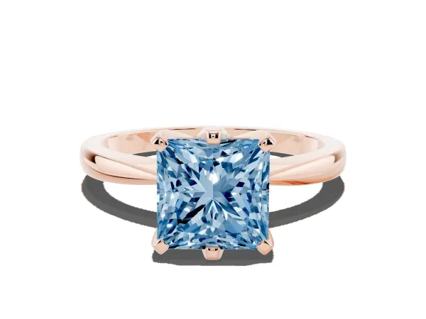 Fancy Blue Princess Cut Solitaire Engagement Ring with Six-Prong Setting and Tapered Band Rose gold