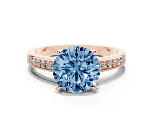 Fancy Blue Round Cut Solitaire Pavé Band Prong Setting Ring Rose gold