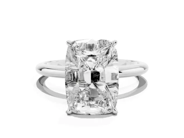 Old Mine Elongated Cushion Diamond Classic Band Four Prong Solitaire Ring White gold