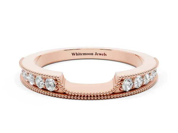 Round Cut Pavé Diamond Contour Band with Milgrain Detailing Rose gold