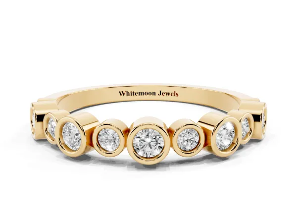 Bezel Set Round Diamond Half Eternity Band Yellow gold