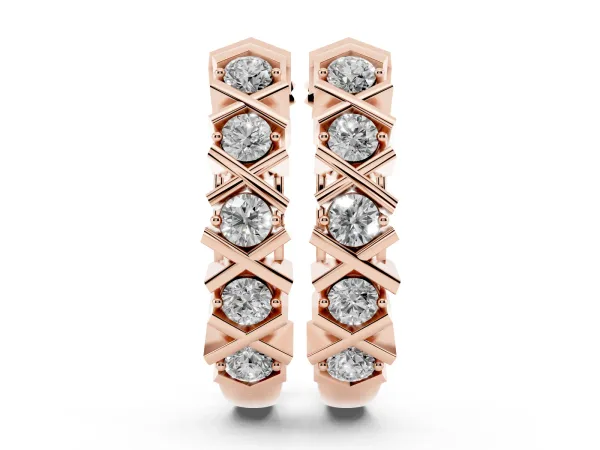 Round Diamond Criss-Cross Prong Hoop Earrings Rose gold