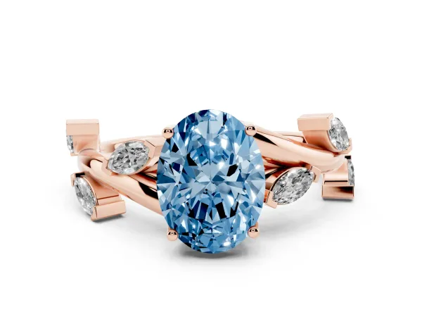 Fancy Blue Oval Cut Solitaire Twisted Band Marquise Accent Prong Setting Ring Rose gold