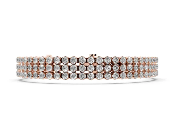 Three-Row Round Diamond Tennis Bracelet with Bezel Setting Rose gold