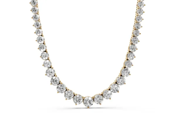 Round Diamond Tennis Necklace with Three-Prong Setting Yellow gold