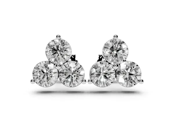 Triangular Cluster Round Diamond Stud Earrings with Prong Setting Silver