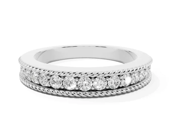 Channel Set Round Diamond Milgrain Edge Band White gold