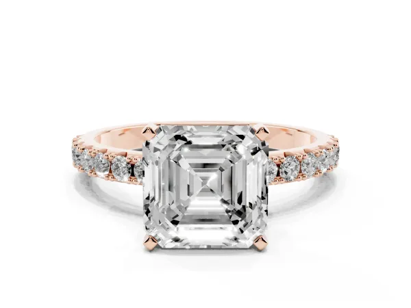 Asscher Cut Diamond Solitaire Pavé Band with Four-Prong Setting Rose gold