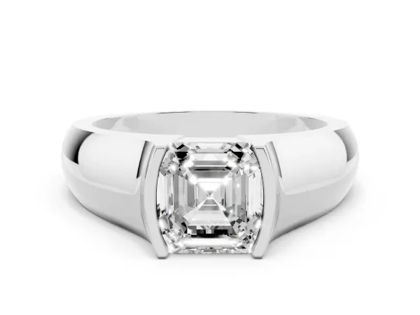 Asscher Cut Solitaire Bezel Set Diamond Ring with Wide Band Platinum