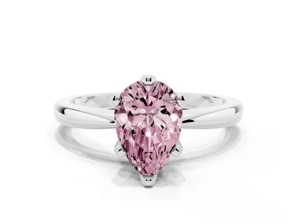 Fancy Pink Pear Cut Solitaire Engagement Ring with Six-Prong Setting and Tapered Band White gold