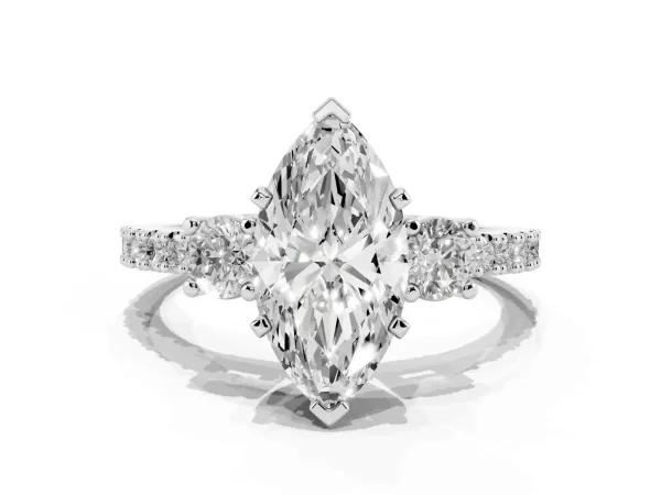 Marquise Cut Three-Stone Diamond Pavé Band with Prong Setting Platinum