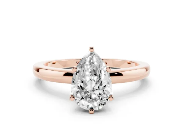 Pear Cut Solitaire Diamond Ring with Six-Prong Setting on a Classic Band Rose gold