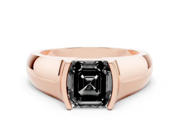 Fancy Black Asscher Cut Solitaire Bezel Set Diamond Ring with Wide Band Rose gold
