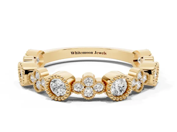Milgrain Bezel Set Round Diamond Cluster Eternity Band Yellow gold