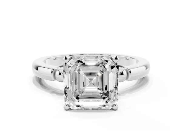 Asscher Cut Solitaire Beaded Band with Four-Prong Setting Platinum