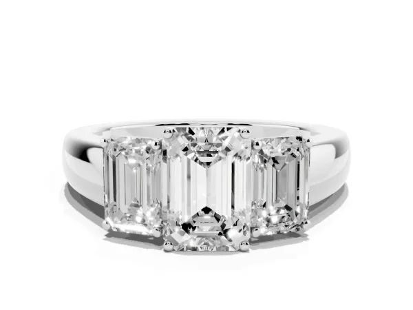 Three-Stone Emerald Cut Cut Diamond Ring with Prong Setting and Classic Band White gold