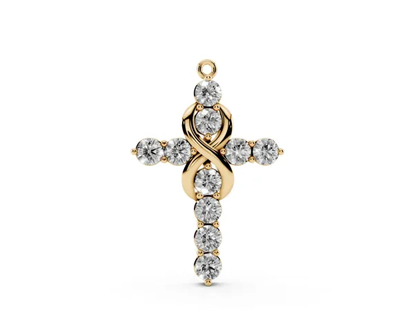 Round Diamond Prong Set Infinity Cross Pendant Yellow gold
