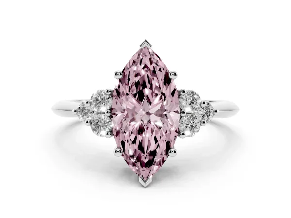 Fancy Pink Marquise Cut Cut Diamond Cluster Ring with Solitaire Band and Four-Prong Setting White gold